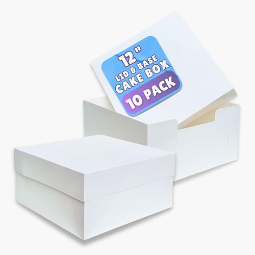 Pack N Trade Lot de 10 boîtes à gâteau carrées en carton avec couvercles 30,5 x 30,5 x 15,2 cm, idéales pour transporter et transporter des gâteaux en toute sécurité