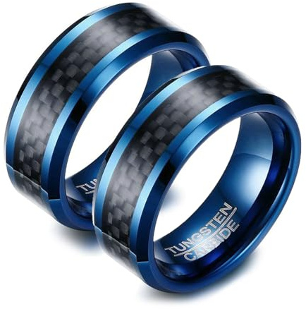 Bishilin Eheringe Wolframcarbid 8MM, Paar Ringe Set mit Schwarz Kohlefaser Trauringe Verlobung Ringe Hochzeit Gr.55 (17.5)-67 (21.3)