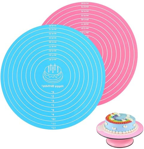 2 Pcs Silicone Baking Mat, Round Large Baking Mat with Measurements Non Stick Dough Rolling Mat Pastry Mat for Making Cookies Macarons Bread Baking Accessories (Pink, Blue)
