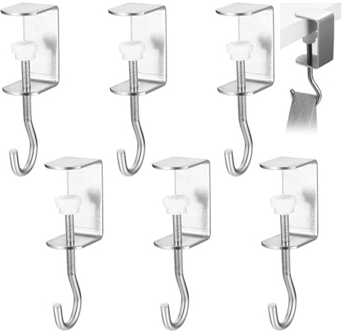 wugongshan 6 Pcs Handbag Hooks for Tables, Desk Mount Bag Holder Hook Clamps, Portable Table Bag Holders, 5-30mm Adjustable Screw Handbag Hangers for Handbags Backpack Purse Hooks Table Hooks