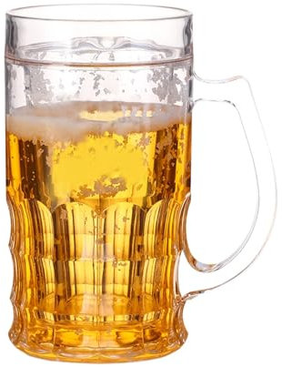 Croovepi Bicchieri da birra finti | 420 ml doppio strato divertente birra plastica doppia birra finta tazza con manici modello scherzo boccale per frigorifero tavolo da pranzo bar bevande