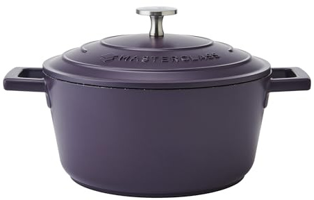 MasterClass Cast Aluminium Casserole Dish With Self-Basting Lid Premium Quality Lightweight Non-Stick Medium Round Blue, Hob To Oven Cooking Pot For Family Meals Curries Dishwasher Safe, 20cm, 2.5L