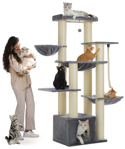 PAWZ Road Kratzbaum XXL 170cm für große Katzen,13 Sisalpfosten 11cm Grau