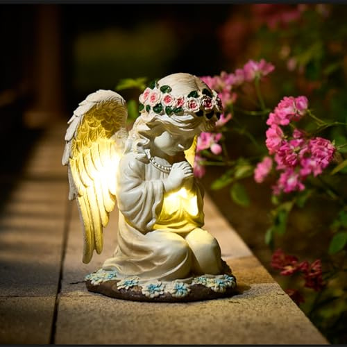 ONTALA Solar Fairy Garden Decor for Outside Prayed Angel Sculptures Home Decoration, Solar Powered Angel Garden Statues for Outdoor Patio Yard Ornaments, Unique Gifts for Mom Grandma Wife