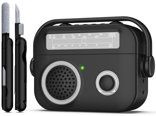 R-Fun per Custodia AirPods Pro 2, Custodia Protettiva In Silicone Antiurto Compatibile con AirPods Pro 2/1 Generazione, Custodia Protettiva Design Radio Vintage con Moschettone, LED Visibile,Nero