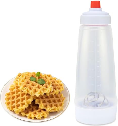 BAKAMITAYI Dispenser per pastella per pancake, dispenser per frusta e base di supporto, miscelatore per pastella con BlenderBall per pancake, waffle, cupcake e molto altro ancora