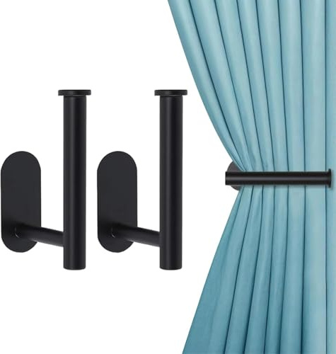 SHENGYIG 2 Stück Vorhanghalter Wand, L-Förmig Gardinenhalter Wand, Ohne Stanzen Vorhang Halter, Schwarz, mit Anleitung, für Dekorieren von Vorhängen und Aufhängen von Gegenständen