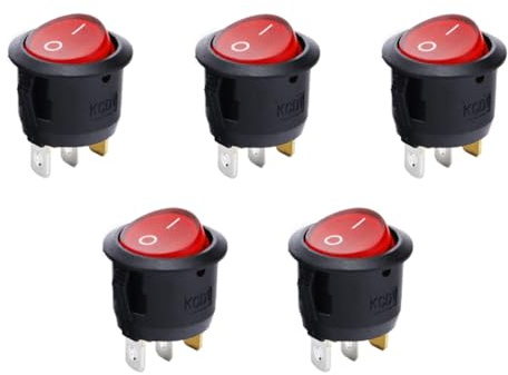 5 interruttori a levetta rotondi, mini interruttore a scatto istantaneo, interruttore autobloccante, 3 perni 2 posizioni 6A 250V luce rossa per elettrodomestici, progetti fai da te