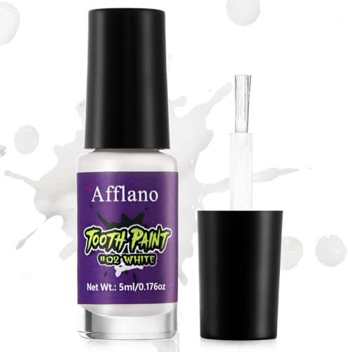 Afflano Vit tandfärg, professionell tandvård vit vätska, vit tandfärg säker, snabbtorkande realistisk, för halloween makeup karneval teatersmink cosplay specialeffekt zombie makeup