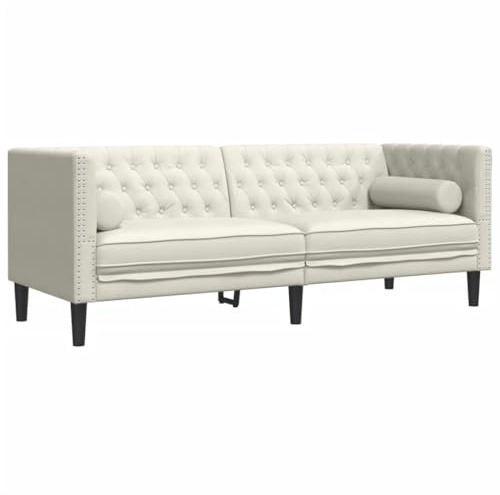 Emmtore Sofá Chesterfield 3 plazas con Cojines Terciopelo Blanco Crema