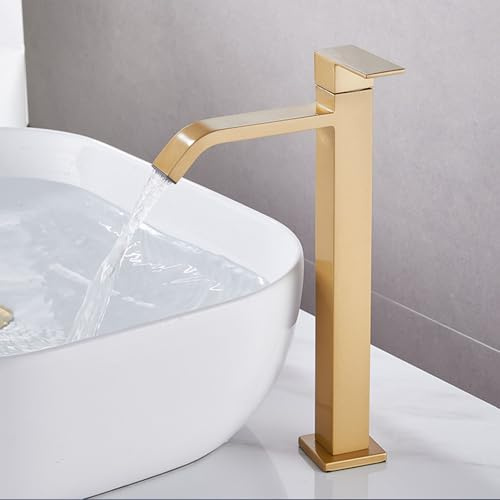 Robinet Lavabo Salle de Bain Eau Froide Or Robinet Haut Lave Main Eau Froide Mitigeur Vasque à Poser en Laiton,haut