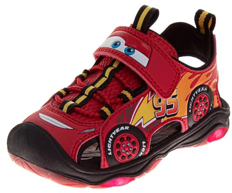 Josmo Kids Cars Lightning McQueen Boys Sandals LED Light Up Strap Sandals- Cherry Red Size 5 Toddler