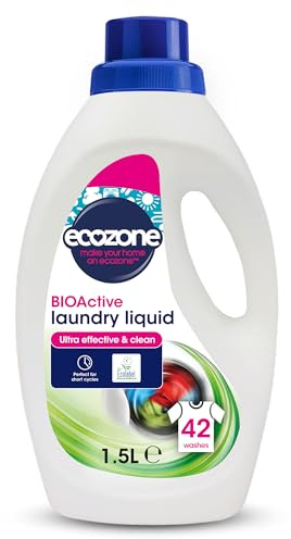 Ecozone BIOActive Laundry Cleaner, Effective Laundry Detergent with Stain Remover, 42 Washes, Washing Machine Detergent for Cold Cycles, Vegan Friendly Eco Conscious Natural Cleaning Products - 1.5L