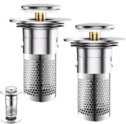 2 Stück WaschbeckenstöPsel für 34-40mm Abfluss Ablauf, Bodenablauf Filter | Edelstahl Abflussstopfen mit Haarsieb Abflussstopfen Waschbecken Pop Up Abflusssieb Dusche Schnell Ablaufend