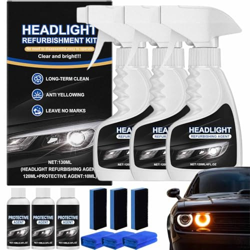 Diminishty Headlight Cleaner, Supani Headlight Restoration Fluid Kit, Q4 Headlight Restoration Polish, Automotive Headlamp Restoration Fluid Kit for All Vehicle Types (3)