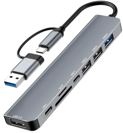 Ticenpe USB C Hub 8in2, 4*USB A 1*USB-C Datenports 1*Typ-C 5V Versorgung, SD/TF Kartenleser USB Verteiler 3.0 Kompatibel mit MacBook Air/Pro, iPad, Surface Laptop, Galaxy usw