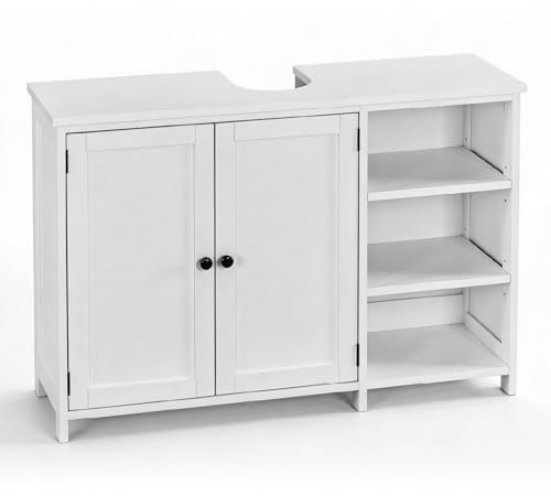LEADZM Waschbeckenunterschrank, Unterschrank | Badezimmerschrank, Badschrank, offene Fächer, höhenverstellbare Ablagen, weiß, 30 x 90 x 60 cm (Weiß)