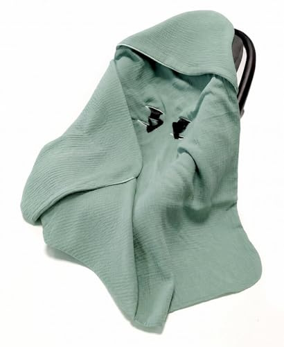 Musselin Einschlagdecke Babydecke 90x90 cm für Babyschale – leichte & dünne Sommerdecke atmungsaktiv, für Kinderwagen und Autositz, für Neugeborene & Kleinkinder, aus Musselin, Oeko-Tex - Lorbeerfarbe