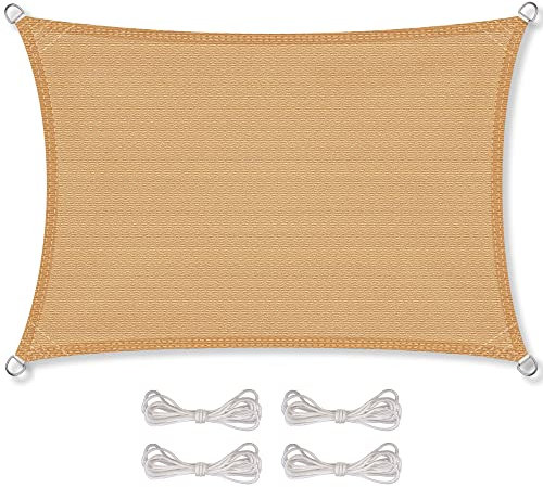 CelinaSun Sonnensegel inkl Befestigungsseile Premium HDPE wetterbeständig atmungsaktiv Rechteck 2 x 3 m Sand beige