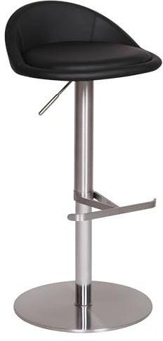 FineBuy Barhocker Edelstahl höhenverstellbare Sitzhöhe 54-79 cm, Design Barstuhl mit Rückenlehne, Bistrohocker Barsitz Gepolstert, Thekenhocker 360° Drehbar, Tresenstuhl Modern Schwarz