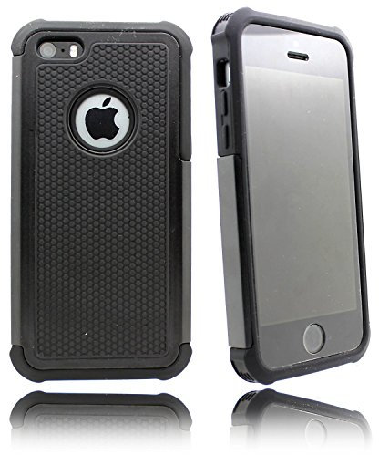 iPhone 5C, NWNK13 iPhone 5C Combo Black Hybrid Touch Back Case Cover Plus Screen Film & Touch Pen (Black Dual)