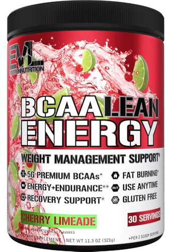EVL BCAA Lean Energy Powder - Pre Workout Green Tea Fat Burner Support with BCAAs Amino Acids and Clean Energizers - Post Workout Recovery Drink for Lean Muscle Recovery - Cherry Limeade