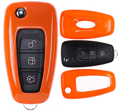 Klapp Schlüssel Cover Hülle für Ford Mondeo S-Max Focus Fiesta Transit/Farbe: Orange