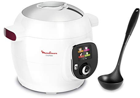 Moulinex - Cookeo e mestolo, multicooker intelligente, capacità 6 l, guida passo a passo (lingua italiana non garantita), cottura a pressione, rapido, bianco, CE700100