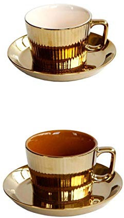 Tubayia - Set di 2 tazze da caffè in ceramica, 250 ml, con piattino, per casa, caffetteria, bar