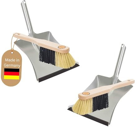 Novaliv 2X Kehrblech Set Kehrblechgarnitur Handfeger FEINE KUNSTBORSTEN und Kehrblech mit Gummilippe verzinkt Kehrblechbesen zum Aufkehren Handkehrset Kehrblechset Kehrschaufel Feger und Kehrblech