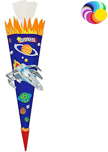 alles-meine.de GmbH Bastelset - Schultüte Farbe & Größe wählbar 70/85 / 100 cm - Weltraum & Raumschiff - inkl. Name - Farbe frei wählbar - Bastelschultüte - Zuckertüte zum ..