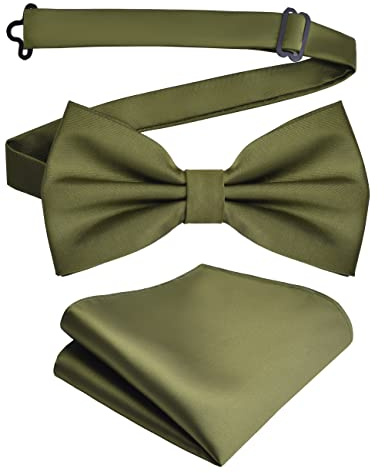 Branduce Mens Solid Color Double Fold Pre-tied Bow Tie and Pocket Square Set