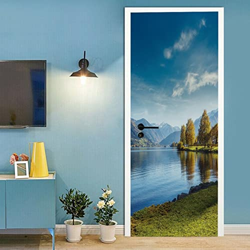 A.Monamour Türtapete Selbstklebend Türfolie Türposter 3D Zeller See Und Berge In Der Naturlandschaft Des Blauen Himmels Der Österreichischen Alpen Vinyl Folie Türdeko Wandbild Türaufkleber 77 x 200 cm