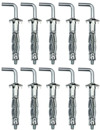 AERZETIX - C57885 - Lot de 10 - Cheville à Expansion Ø8x38 mm avec Crochet M4 en Forme ''L'' - pour plaques de plâtre Corps Creux cloison sèche - en Acier - Finition zingué Cr3+