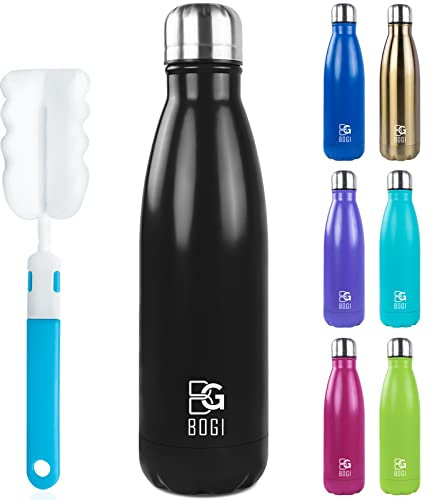 BOGI Edelstahl Trinkflasche 750ml Doppelwandige Thermosflasche Auslaufsicher Trinkflasche Edelstahl Isolierflasche BPA-Frei Kinder Trinkflasche Schule Hält Heiß und Kalt für Sport Fahrrad (Schwarz)