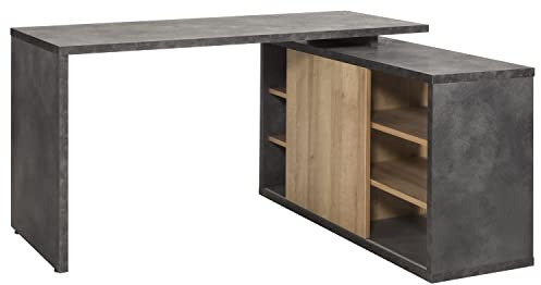 Composad | Scrivania della Linea Core con 1 Anta Scorrevole e 6 vani, Scrivania Angolare, Scrivania con Libreria Angolo, (LxAxP) 150x74x120 cm, Colore Rovere e Grigio Tadao, Made in Italy