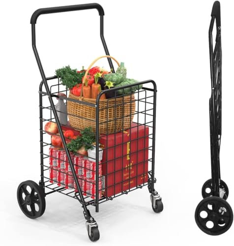 Kiffler Carrello della spesa con ruote girevoli a 360 ° Carrello facilmente pieghevole con tre ruote, copertura in schiuma estesa da 60 libbre, carrello per scale, lavanderia, viaggi, libro