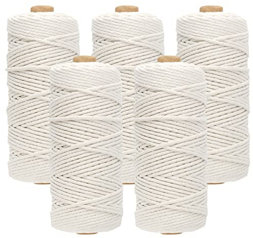 ZEONHEI 5 Rollos de Hilo de macramé de 3 mm x 100 m, Hilo de Hilo de algodón de macramé para Manualidades, Maceta Colgante