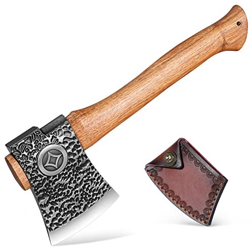 Japaknives Axt Beil Geschmiedete Survival Axt Spaltaxt für Holz mit Lederscheide und Mini Outdoor Messer Campingaxt Universalbeil für Trekking Abenteuer