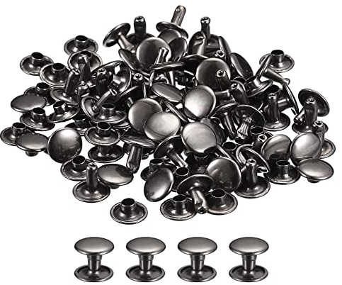 sourcing map 50 Sets Leather Rivets, 9mm Double Cap Rivets 8mm Height Metal Studs Rivet for Leather Craft Repair DIY Purse Belts Bags Shoes, Gun-Black