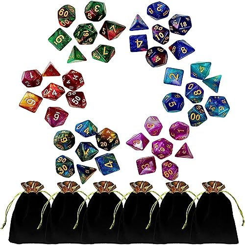 DND Dice Set, 42 Stück Glitzer Würfel DND, Polyedrische Würfelset, DND Würfel Set mit Schwarzer Tasche, Dice Set Geeignet für Brettspiele Kartenspiele Zauberspiele Dungeons und Dragons Spiele