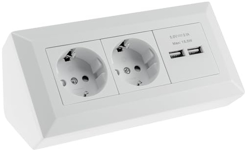 ChiliTec Steckdosenblock Ecksteckdose 2-Fach 2X Mehrfachsteckdose 230V USB-A 3,1A für Küche Büro Werkstatt Matt-Weiß
