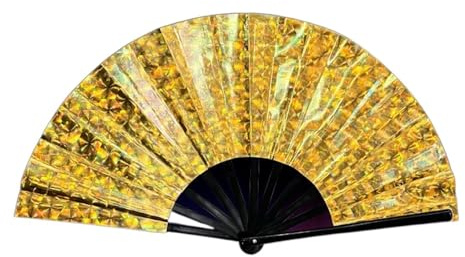 YLWX Holografischer Handfächer, Streubar-Disco-Clack-Fächer for Männer Und Frauen, Glitzer-Faltfächer, Kung-Fu-Rave-Fächer (Color : Gold, Size : 2 pcs)