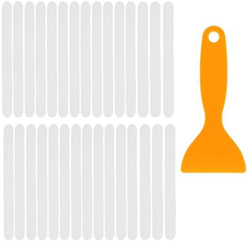 LMOGWL 30 pièces Barre antidérapante pour Baignoire Douche avec 1 racleur en Plastique Autocollant antidérapant Autocollant de Douche antidérapant Transparent pour Baignoire Douche escalier Cuisine