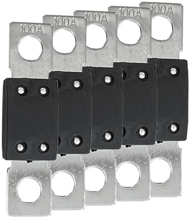 Offgridtec 100A MEGA Sicherung Set für 48V DC Systeme, Hochstrom-Streifen-Sicherungen mit Kupferanschlüssen, Niedrigkontaktwiderstand, Funken-Schutz, Schraubbefestigung, RoHS & UL zertifiziert, 5-Pack
