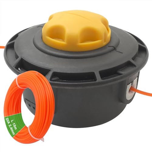 Zeqeey M10 x 1.25 Left Hand Universal Thread Replacement Trimmer Spool Head Speed Bump Feed with 15m 2.4mm Strimmer String Cord, Easy Load