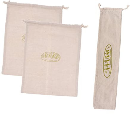 MAGICLULU 3pcs Assorted Bread Storage Pouches Linen Bread Bags Drawstring Reusable Moisture-wicking for Freshness