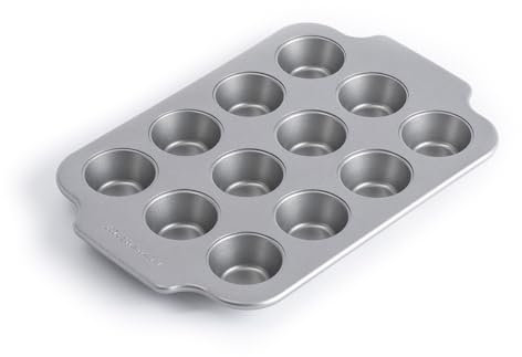 KitchenAid Bakeware Teglia per Mini Muffin da 12 Stampi in Acciaio Alluminato Antiaderente Senza PFAS, Sicuro al Forno, Lavabile in Lavastoviglie, Grigio