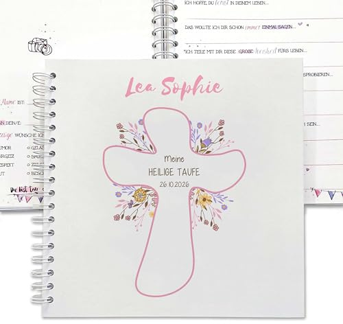 Gästebuch und Taufalbum zum Ausfüllen für die Gäste als Erinnerung, Taufgästebuch mit Namen personalisiert, Erinnerungsalbum für Wünsche und Fotos, Taufgeschenk von Taufpaten für Mädchen und Jungen