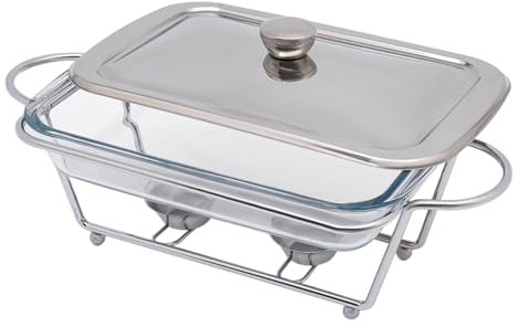 Edelstahl Warmhaltebehälter, 2L Chafing Dish Speisenwärmer Wärmetank, Thekenplatte Chafing Dish Buffet Set Warmhalteplatte Buffet Server Gehärtetes Glas für Catering Buffet und Party